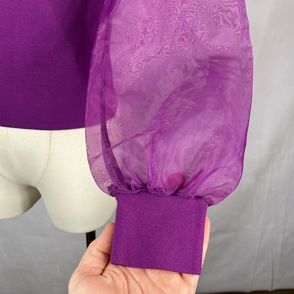 Revolve House of‎ Harlow Chiffon Organza Puff Sleeve Cropped Blouse Purple.